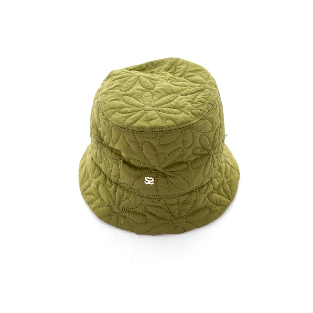 NWT Sandro Paris Quilted Daisy Drawstring Olive Green Bucket Hat Womens OS